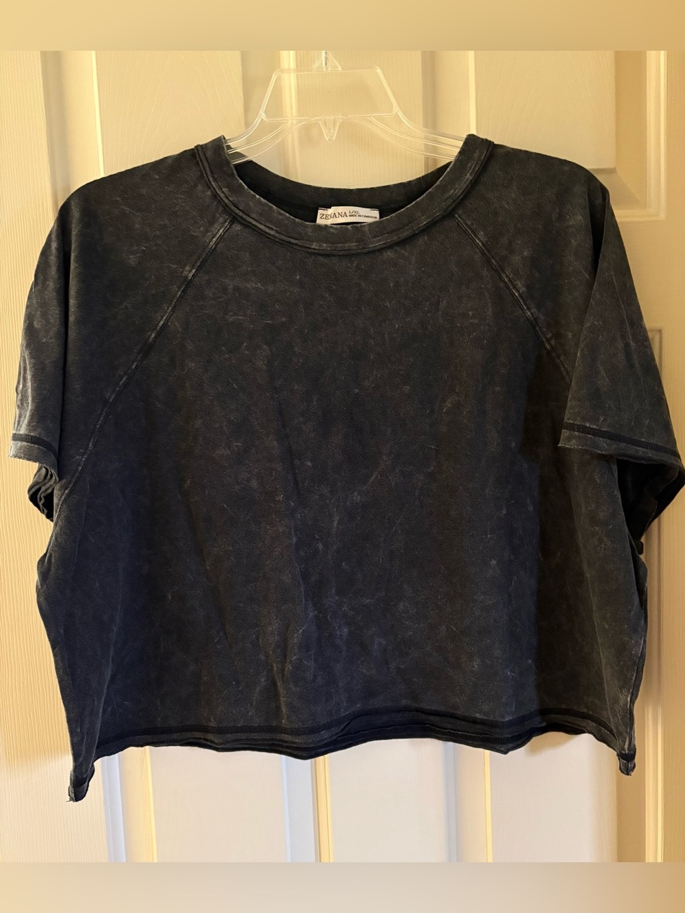 Zenana Large/XL Black Washed Cropped Tee, NWOT